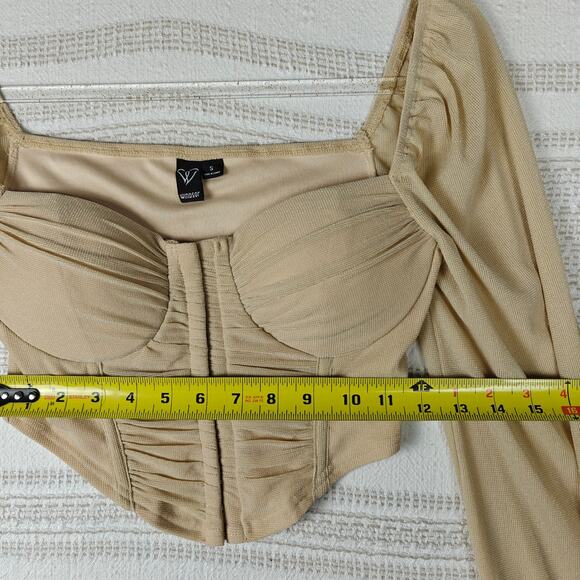 Windsor Beige Corset Long Sleeve Cropped Blouse Top Size Small - Picture 5 of 10